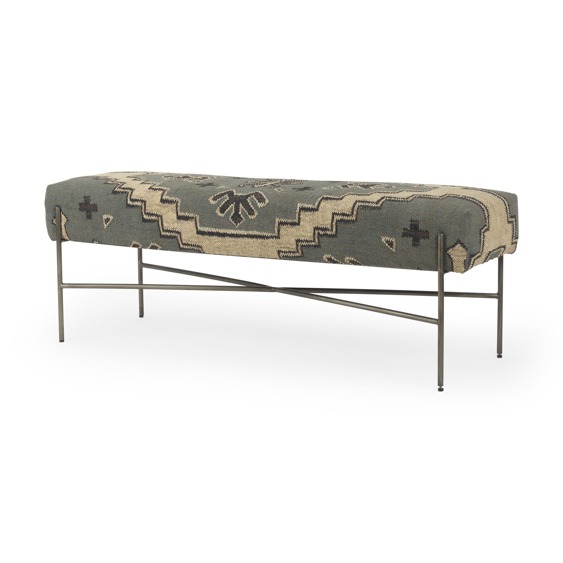 Avery I 55L x 17W Multi Colored Upholstered Patterned Seat Accent Bench, Benche by Mercana, 55" length x 17" width x 18" height View 1