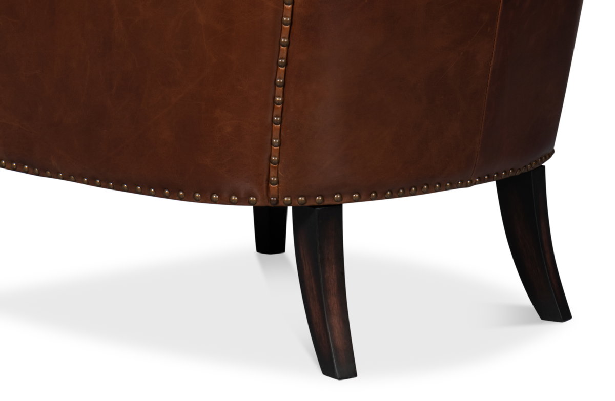 Whitney Distilled Leather Chair Brown, by Sarreid, 2'9" length x 2'2" width x 3'5" height View 8