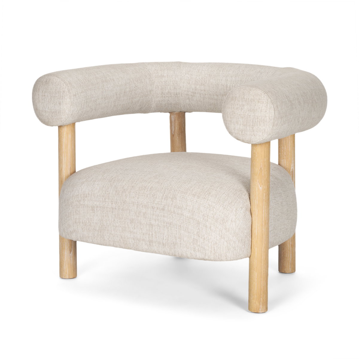 Gianna Open Back Light Brown Wood with Oatmeal Fabric Accent Chair, by Mercana, 37.4" length x 30.71" width x 28.35" height View 1