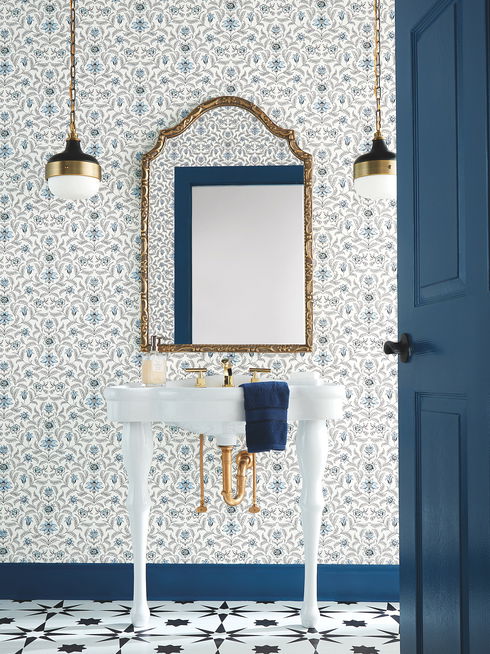 Vintage Blooms Blue Wallpaper