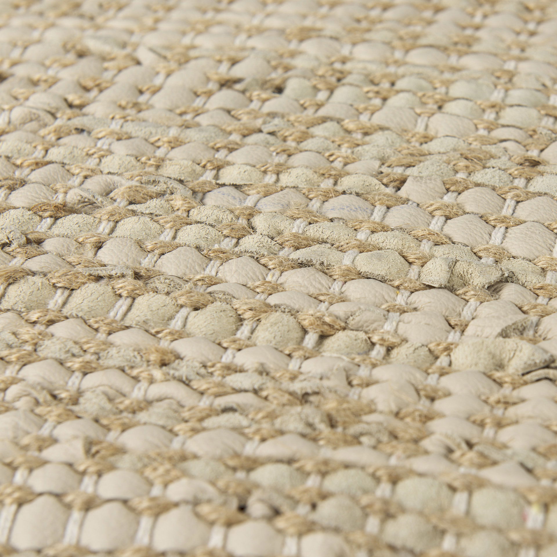 Aalia  Beige Leather and Jute Pouf, Ottoman by Mercana, 16" length x 16" width x 16" height View 6