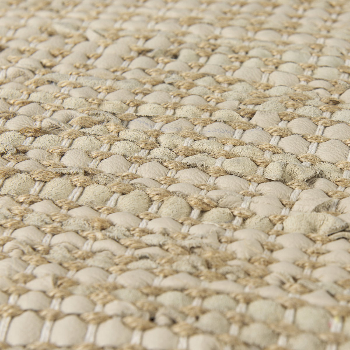 Aalia  Beige Leather and Jute Pouf, Ottoman by Mercana, 16" length x 16" width x 16" height View 6