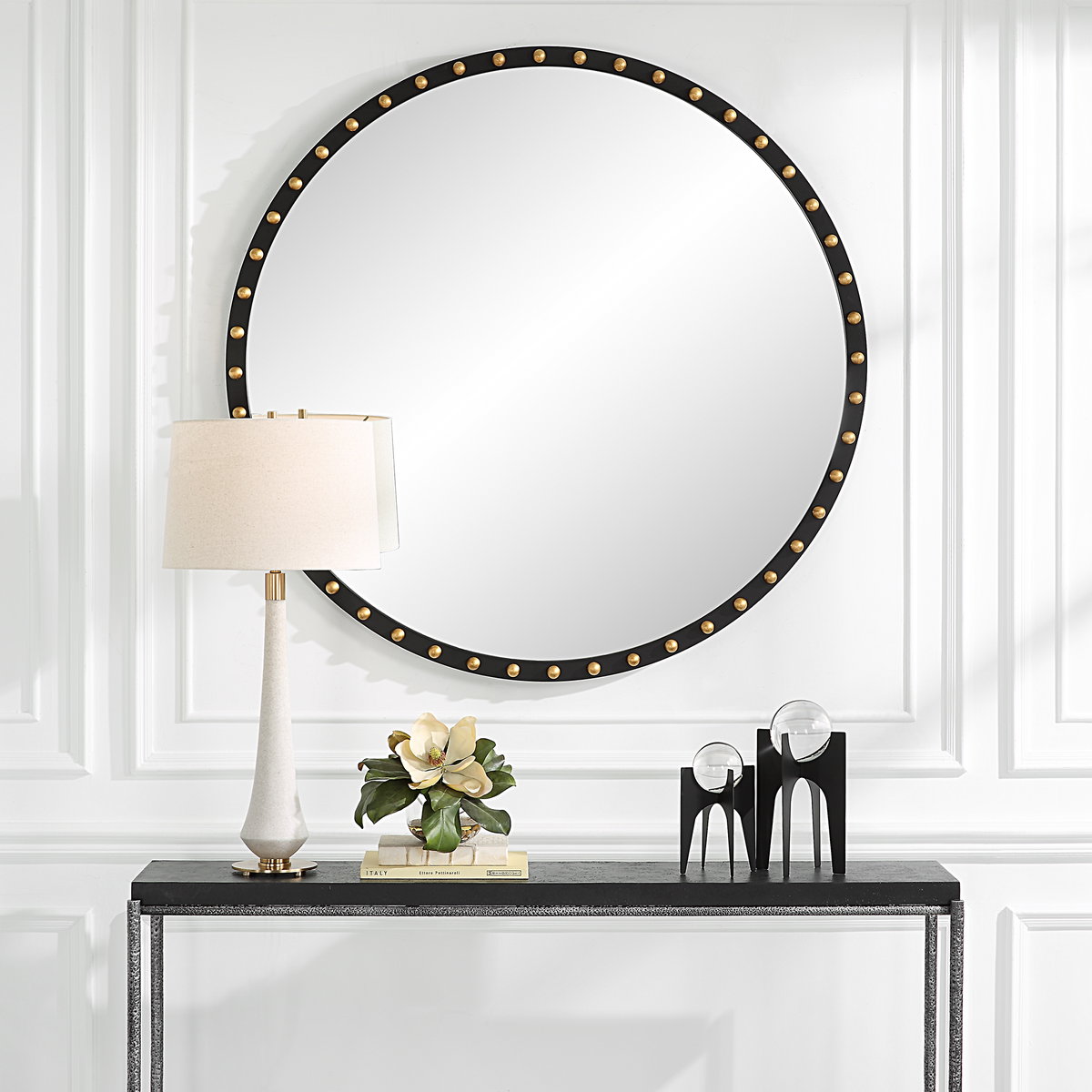 Sele Oversized Round Mirror, by Uttermost, 50.37" width x 50.37" height x 2.5" depth View 2