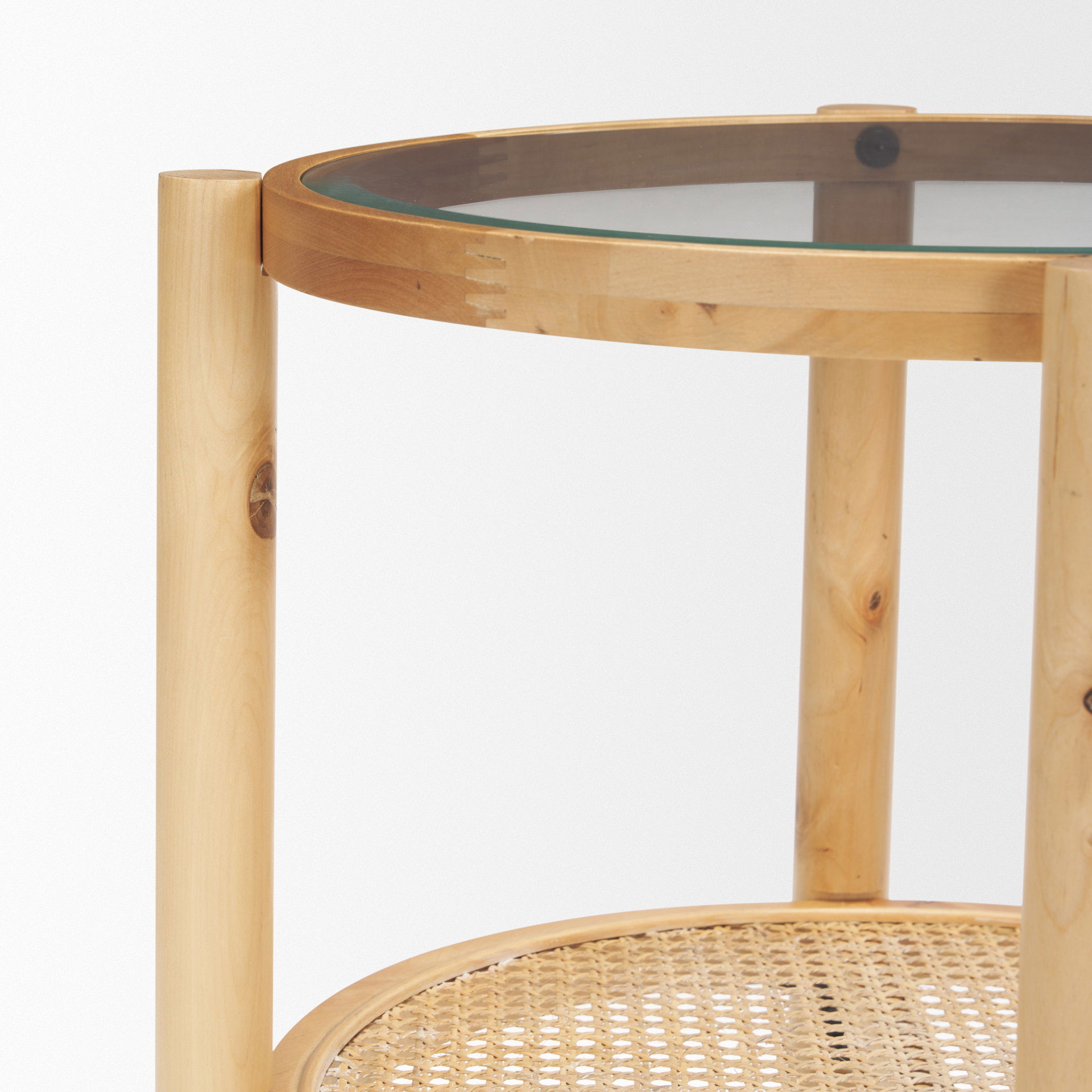 Weslyn Solid Light Brown Wood and Glass Top with Cane Side Table, Side & End Table by Mercana, 21.5" length x 21.5" width x 24" height View 7