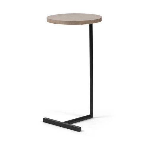 Ballatine 15L x 15W x 27H Brown Wood Round Top with Black Metal Base Accent Table