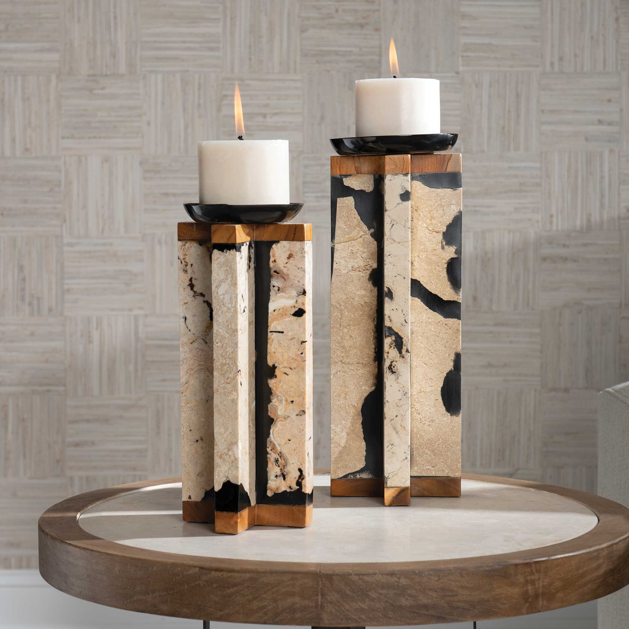 Illini Stone Candleholders Set/2, Decorative by Uttermost, 5.7" width x 15.5" height x 5.7" depth View 2