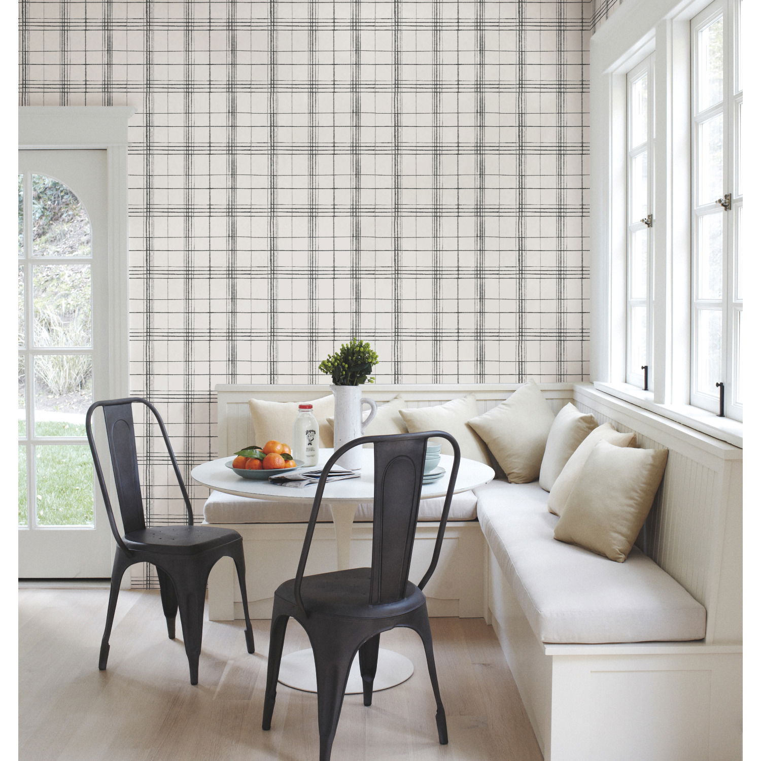 Farmhouse Plaid Black & White Wallpaper large image 