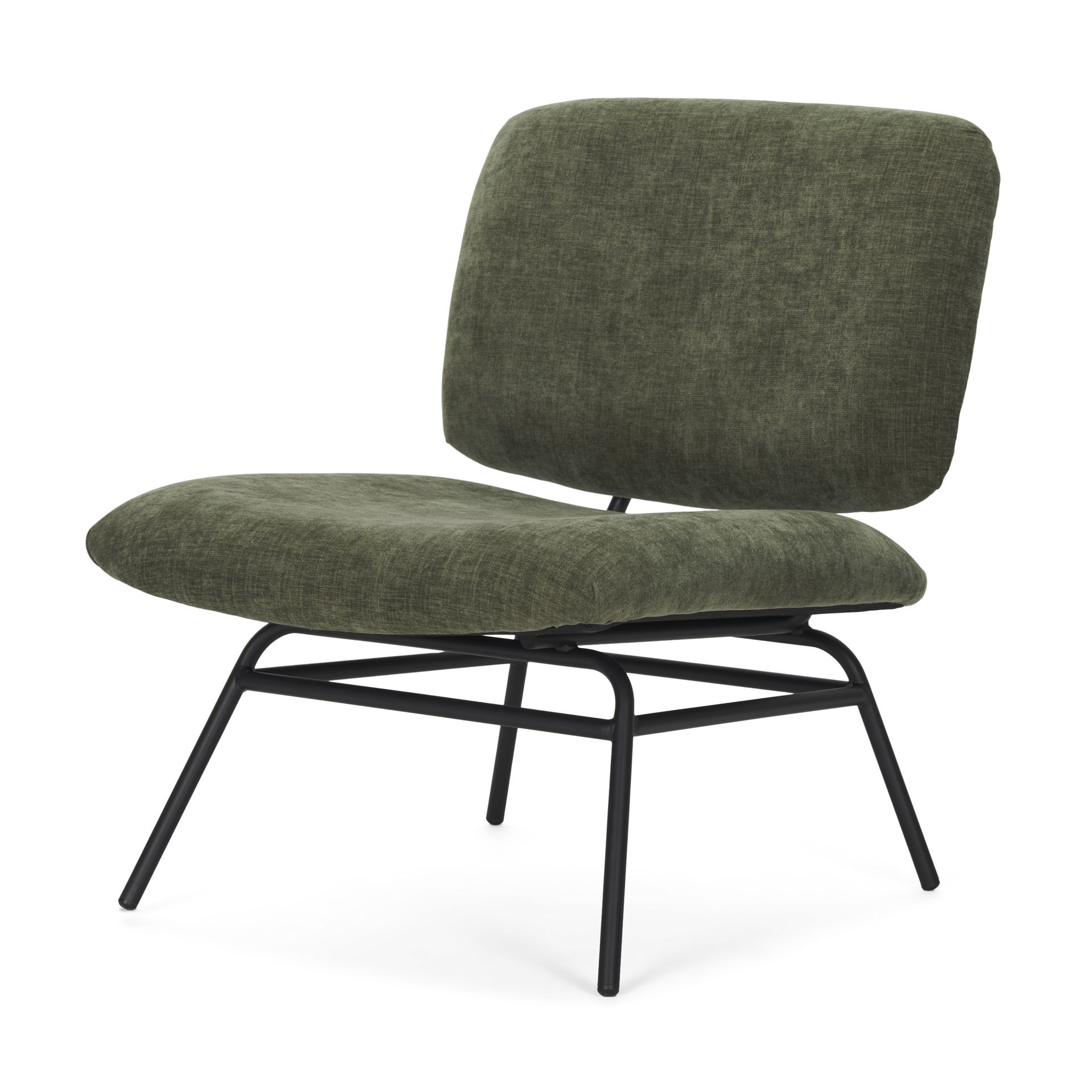 Nora Forest Green Fabric with Matte Black Metal Legs Accent Chair, by Mercana, 25" length x 30.25" width x 31" height View 1