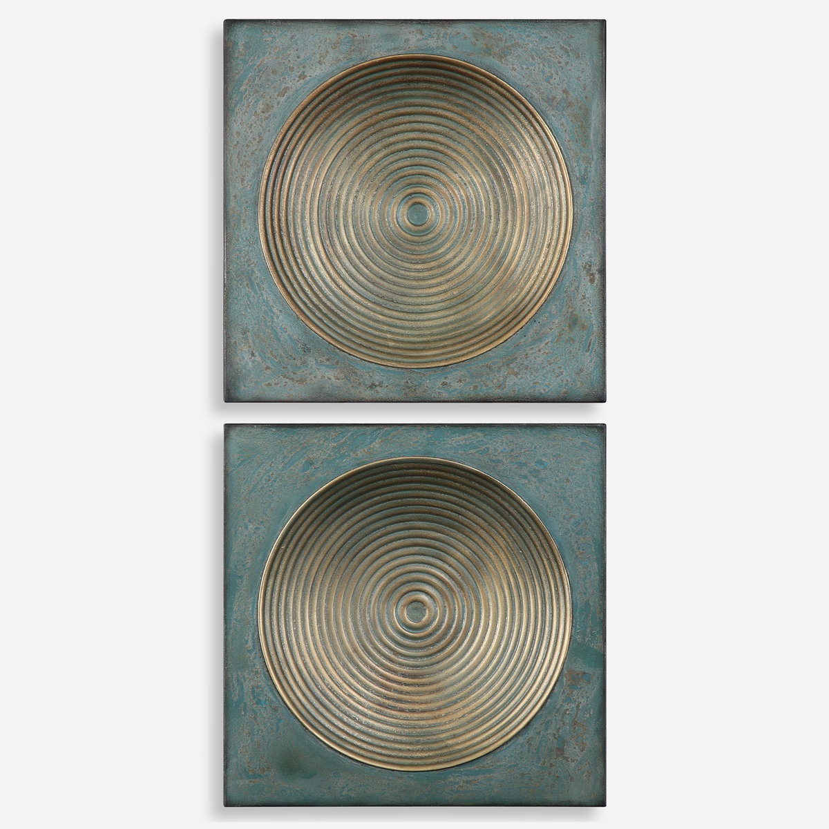 Sybil Antique Gold Squares Set/2, Sculptural Wall Art by Uttermost, 20" width x 20" height x 2.37" depth View 1