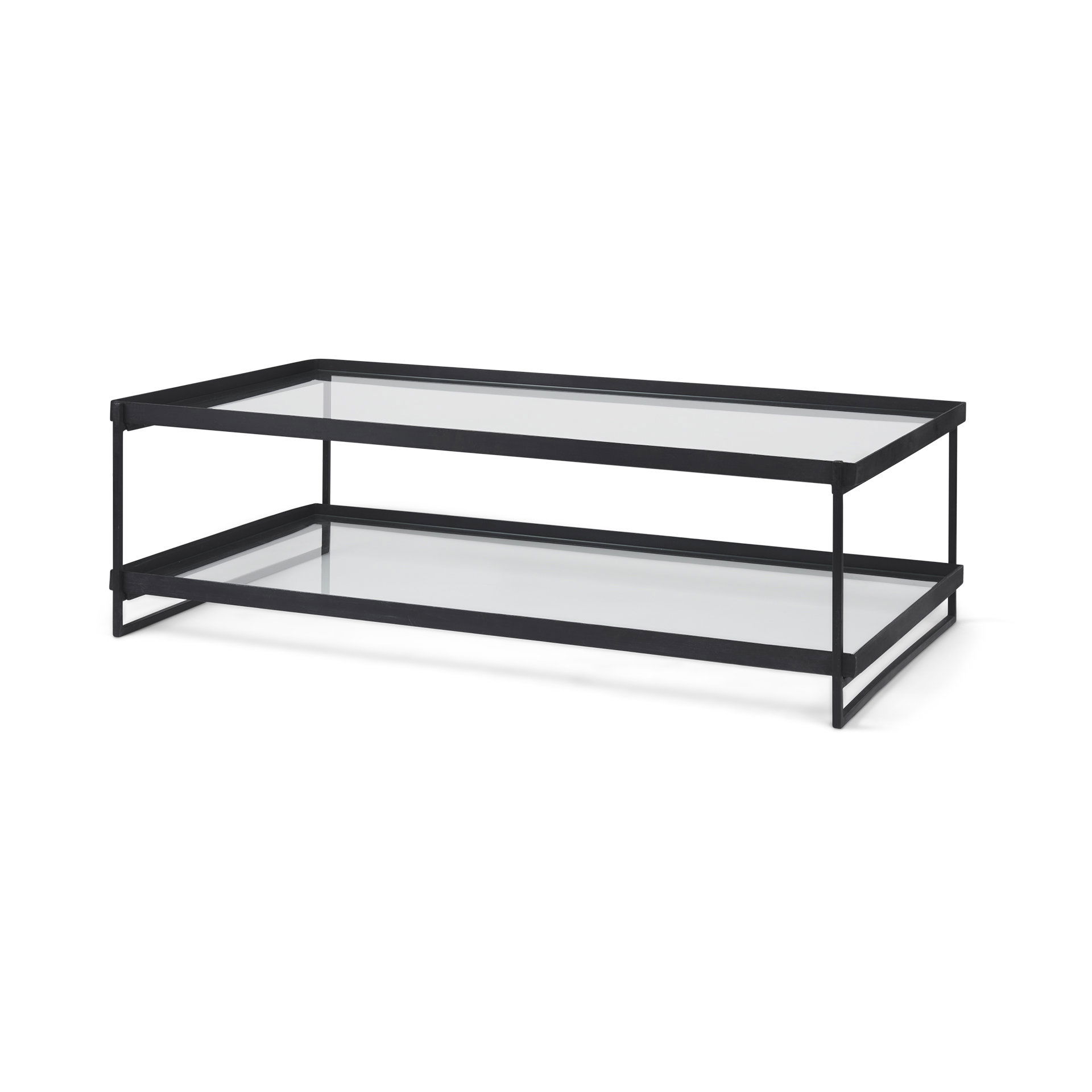 Trey 56'L x 32'W x 17'H Black Metal with Glass Coffee Table, by Mercana, 56" length x 32" width x 17" height View 1