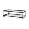 Trey 56'L x 32'W x 17'H Black Metal with Glass Coffee Table, by Mercana, 56" length x 32" width x 17" height thumbnail 1