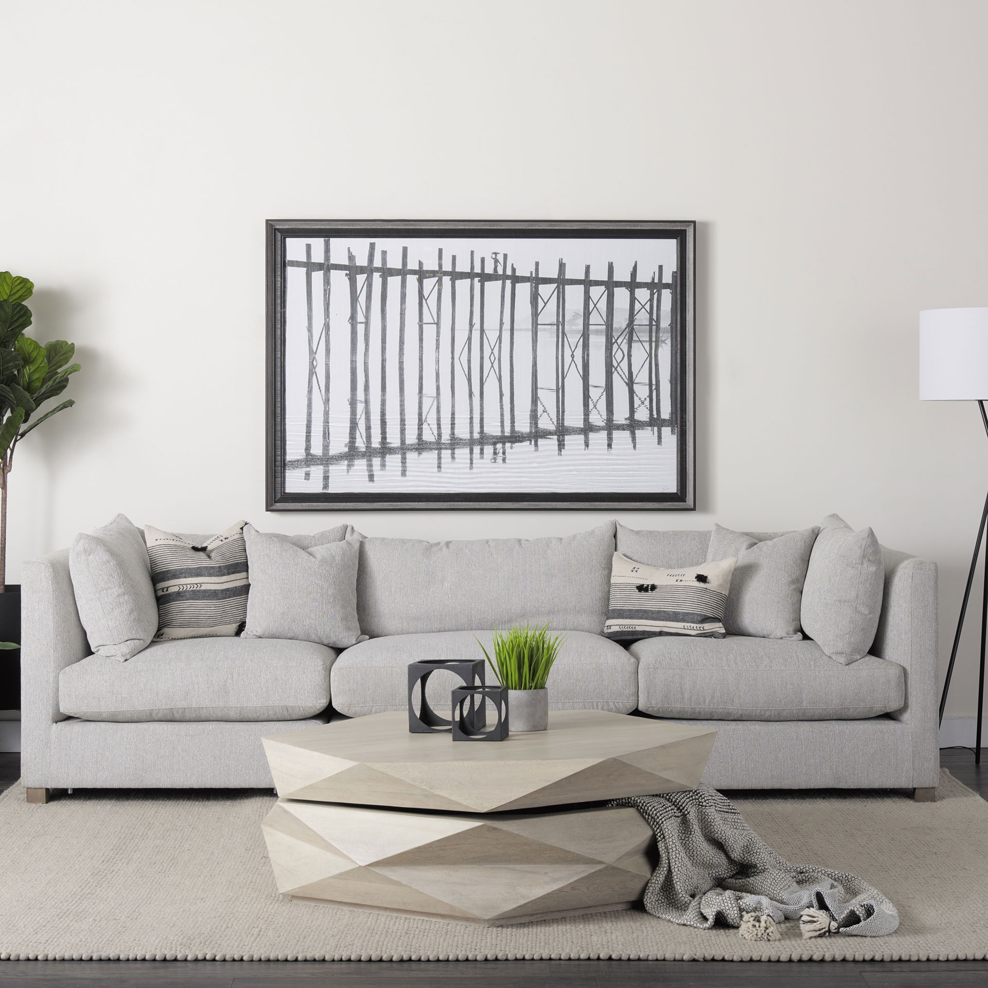 Arreto 48' Natural Solid Wood Hexagonal Storage Coffee Table, by Mercana, 48" length x 48" width x 15" height View 2