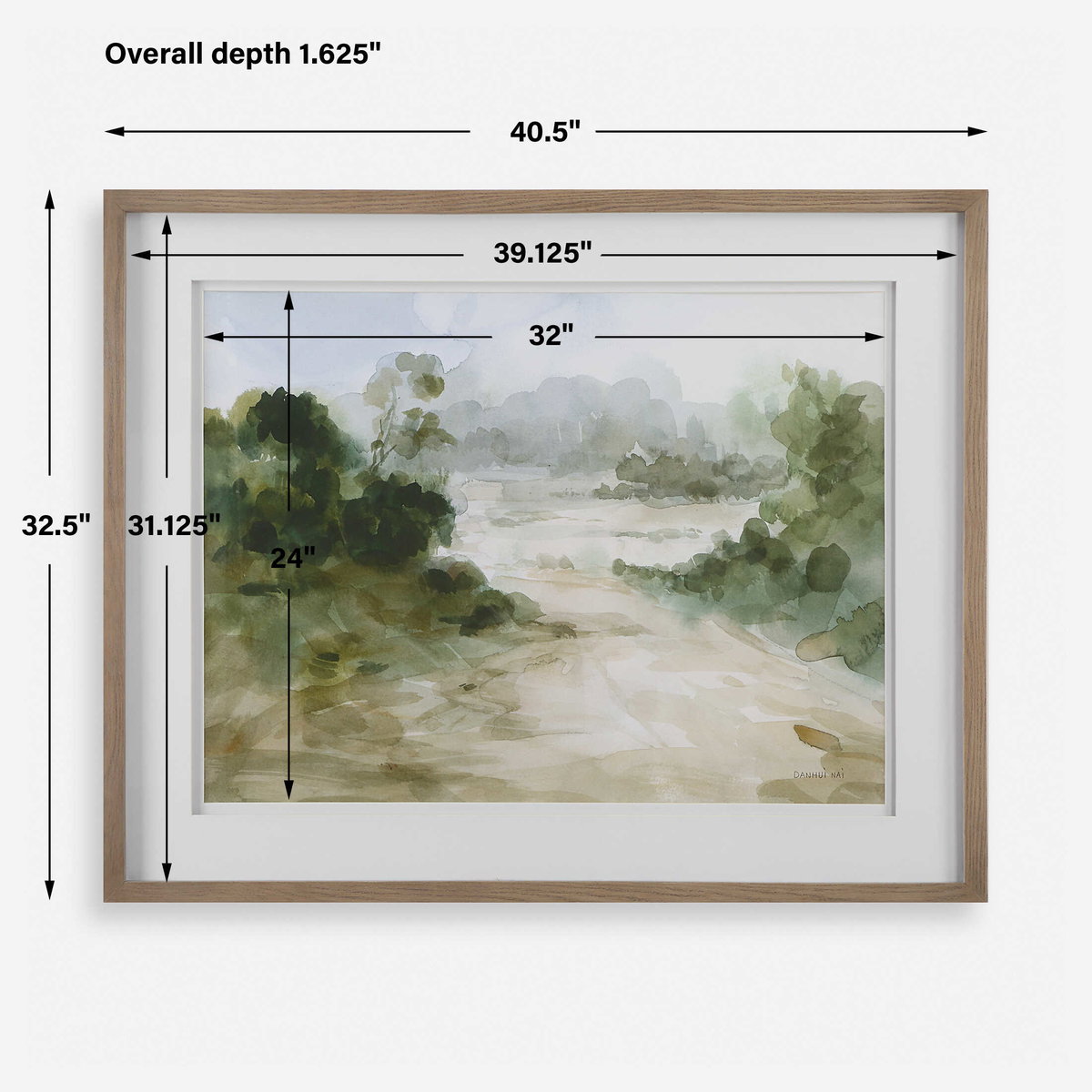 Verdant Watercolor Landscape Print, Art by Uttermost, 40.5" width x 32.5" height x 1.62" depth View 3