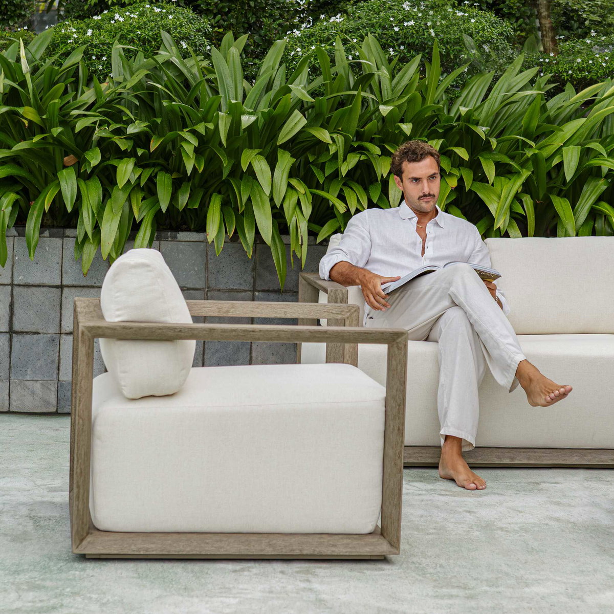 Remsen Outdoor Gray Lounge Chair, Outdoor Accent Chair by Uttermost, 2'9.5" width x 2'8" height x 2'11" depth View 6