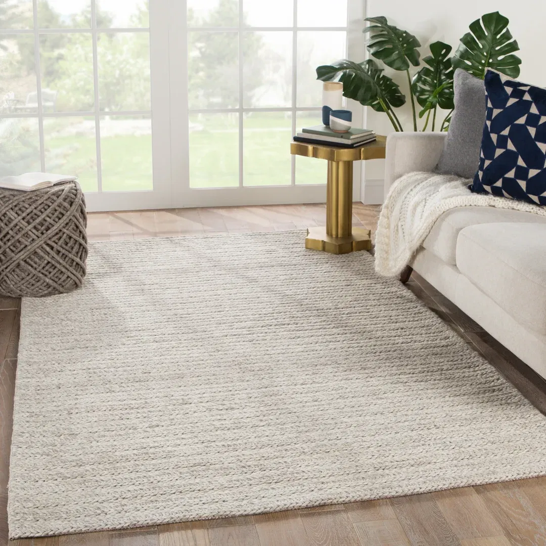 Grams Handmade Solid Cream/ Light Gray Area Rug large image 