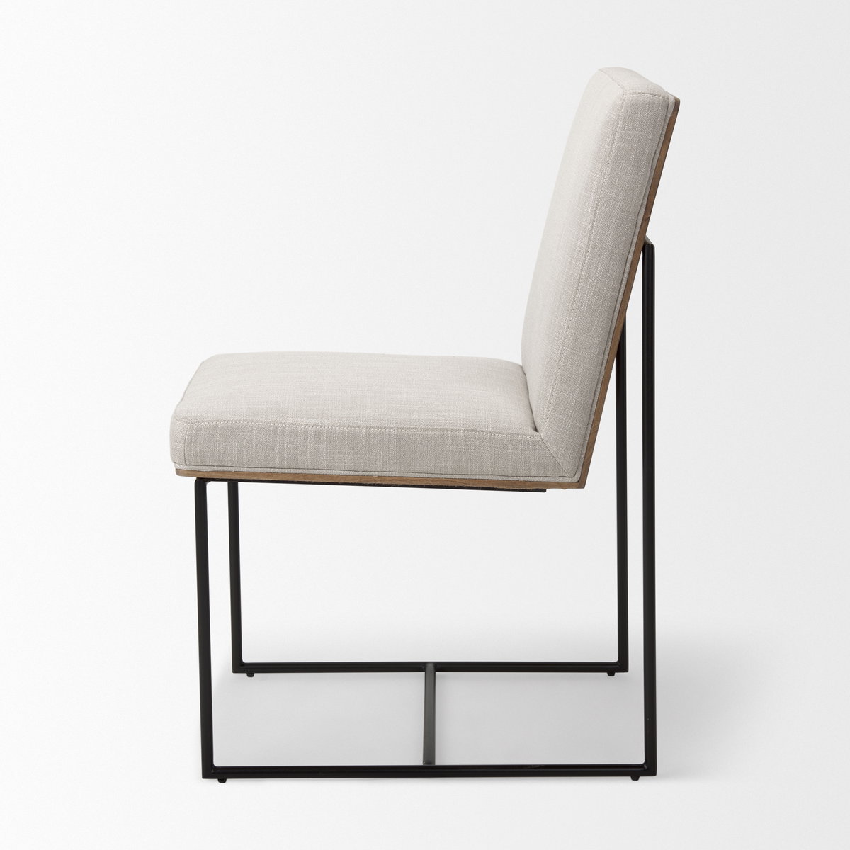 Stamford Beige Upholstered Seat with Wood Back, Black Metal Frame Dining Chair, by Mercana, 19" length x 25" width x 35.25" height View 5
