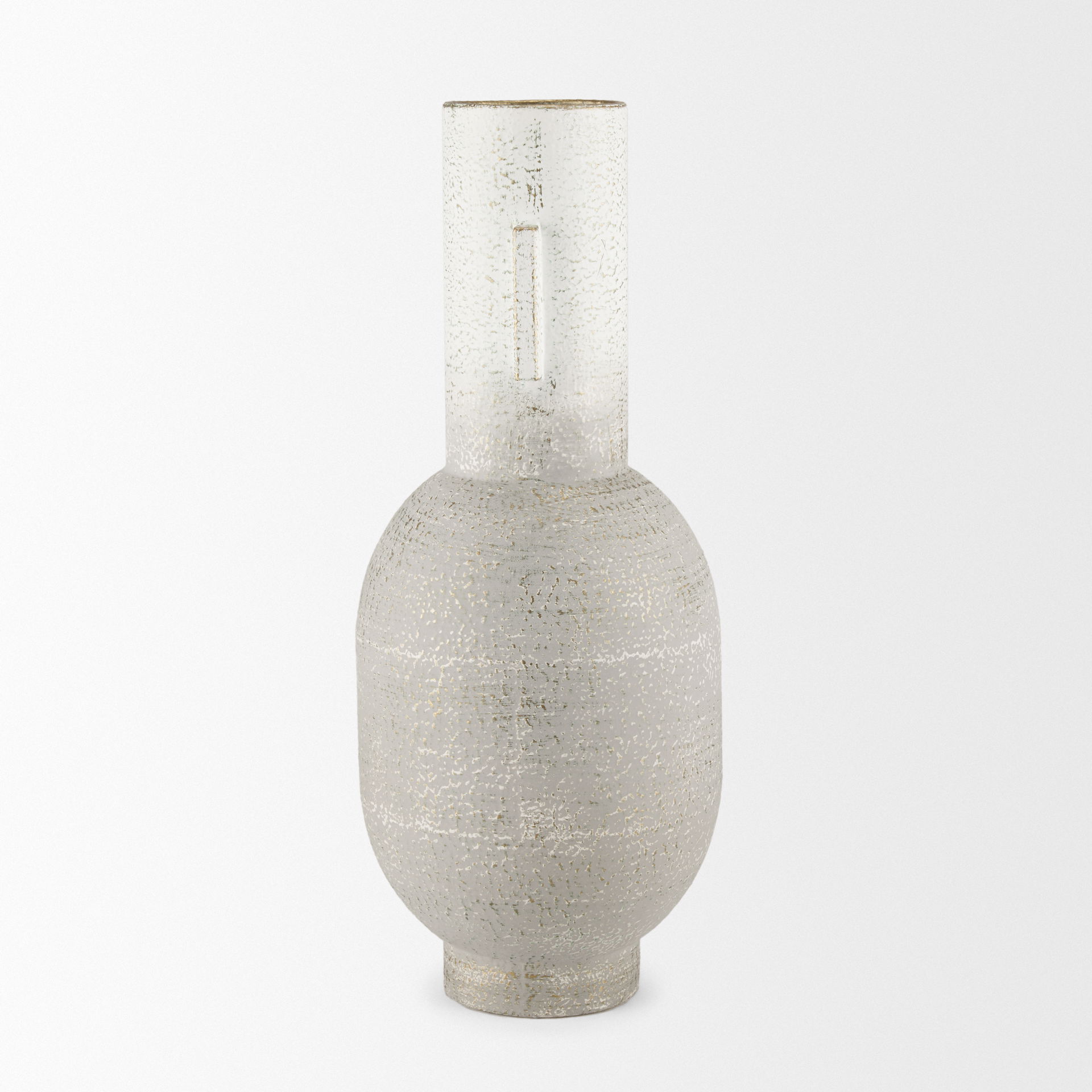 Torres Tall Textured Off White with Gold Metal Vase, by Mercana, 6.3" length x 6.3" width x 15.75" height View 4