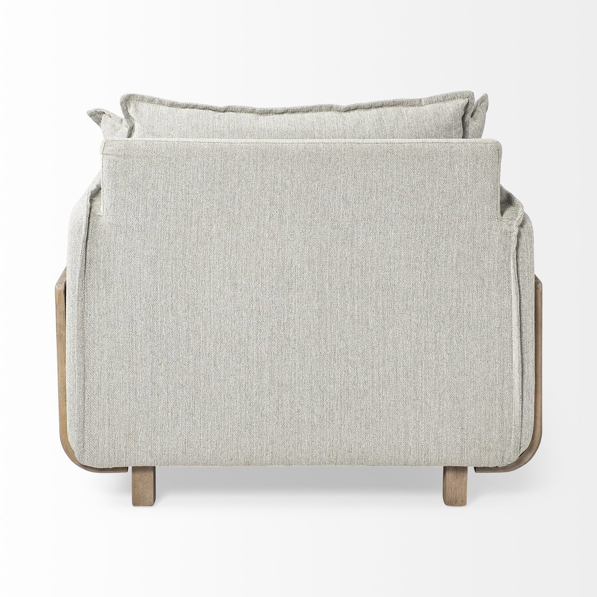 Roy II Frost Gray Upholstered and Brown Wood Frame Arm Chair, Accent Chair by Mercana, 43.31" length x 41.73" width x 33.07" height View 6