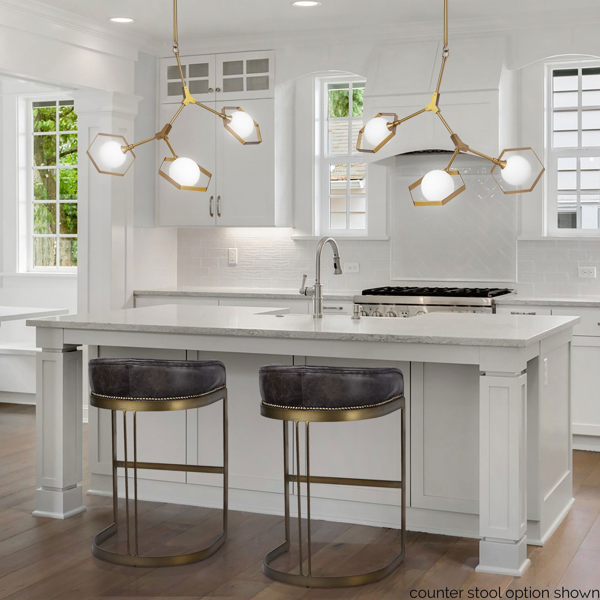 Hollyfield II Black Leather Seat Gold Metal Base Bar Stool, Counter & Bar Stool by Mercana, 20.5" length x 19.7" width x 32.7" height View 3