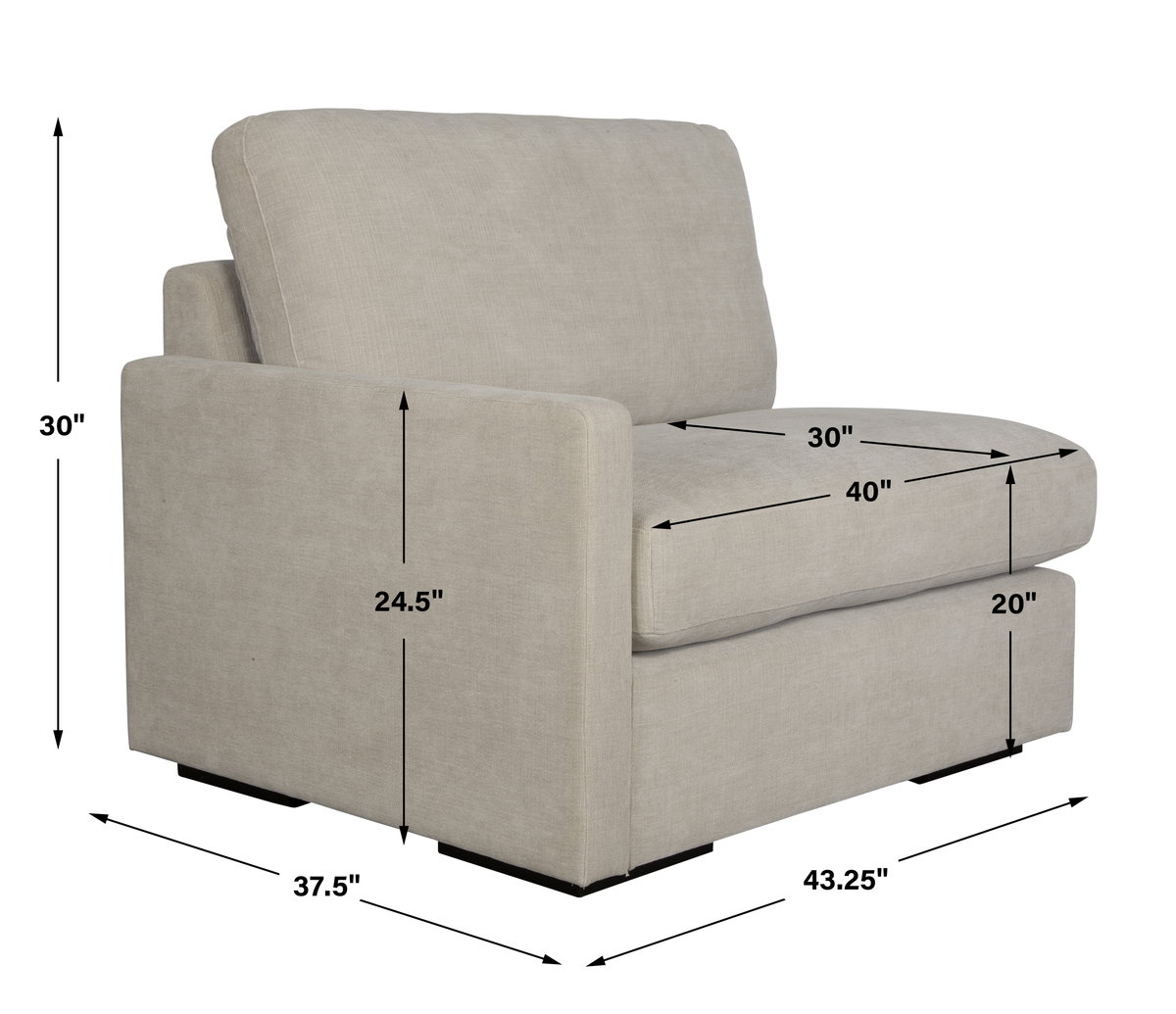 Refuge Sand Left Arm Facing Sofa, Furniture by Uttermost, 43.25" width x 30" height x 37.5" depth View 3