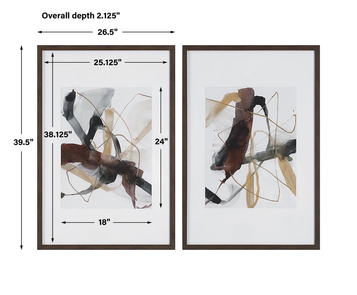 Burgundy Interjection Abstract Prints Set/2, Art by Uttermost, 26.5" width x 39.5" height x 2.12" depth View 3