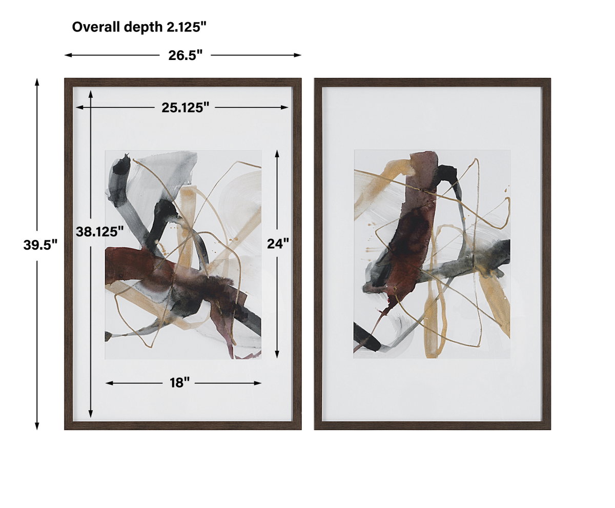 Burgundy Interjection Abstract Prints Set/2, Art by Uttermost, 26.5" width x 39.5" height x 2.12" depth View 3