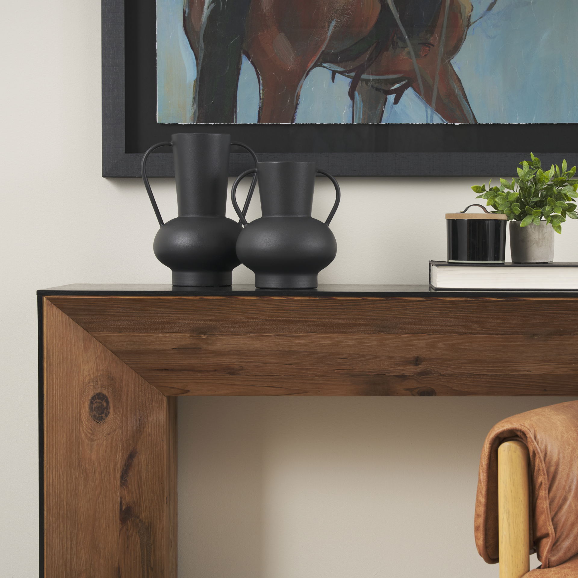 Tasya Large Matte Black with Handles Metal Vase, by Mercana, 7.09" length x 7.09" width x 11.02" height View 3