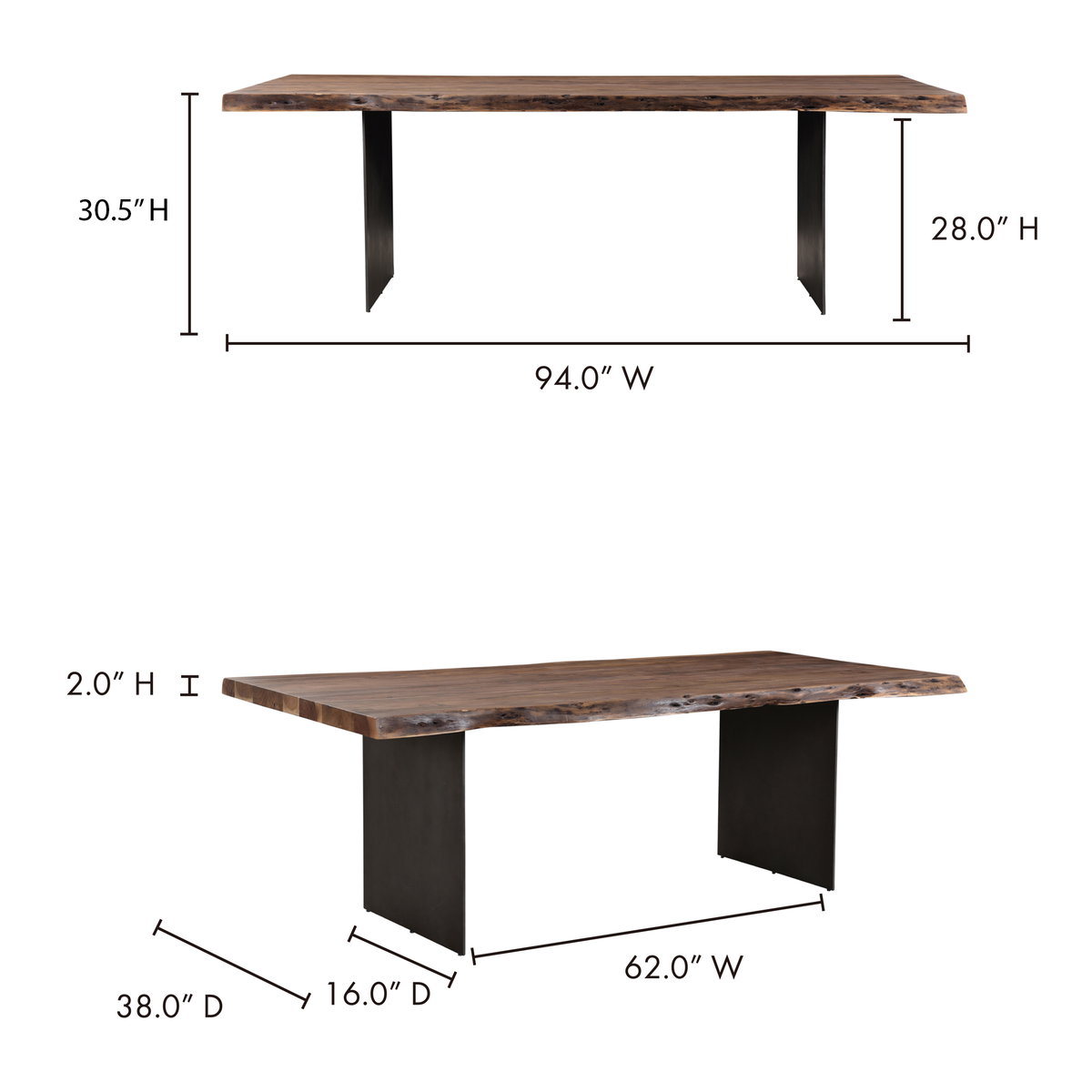 Howell Dining Table Natural, by Moe's Home, 94" width x 30.5" height x 38" depth View 6