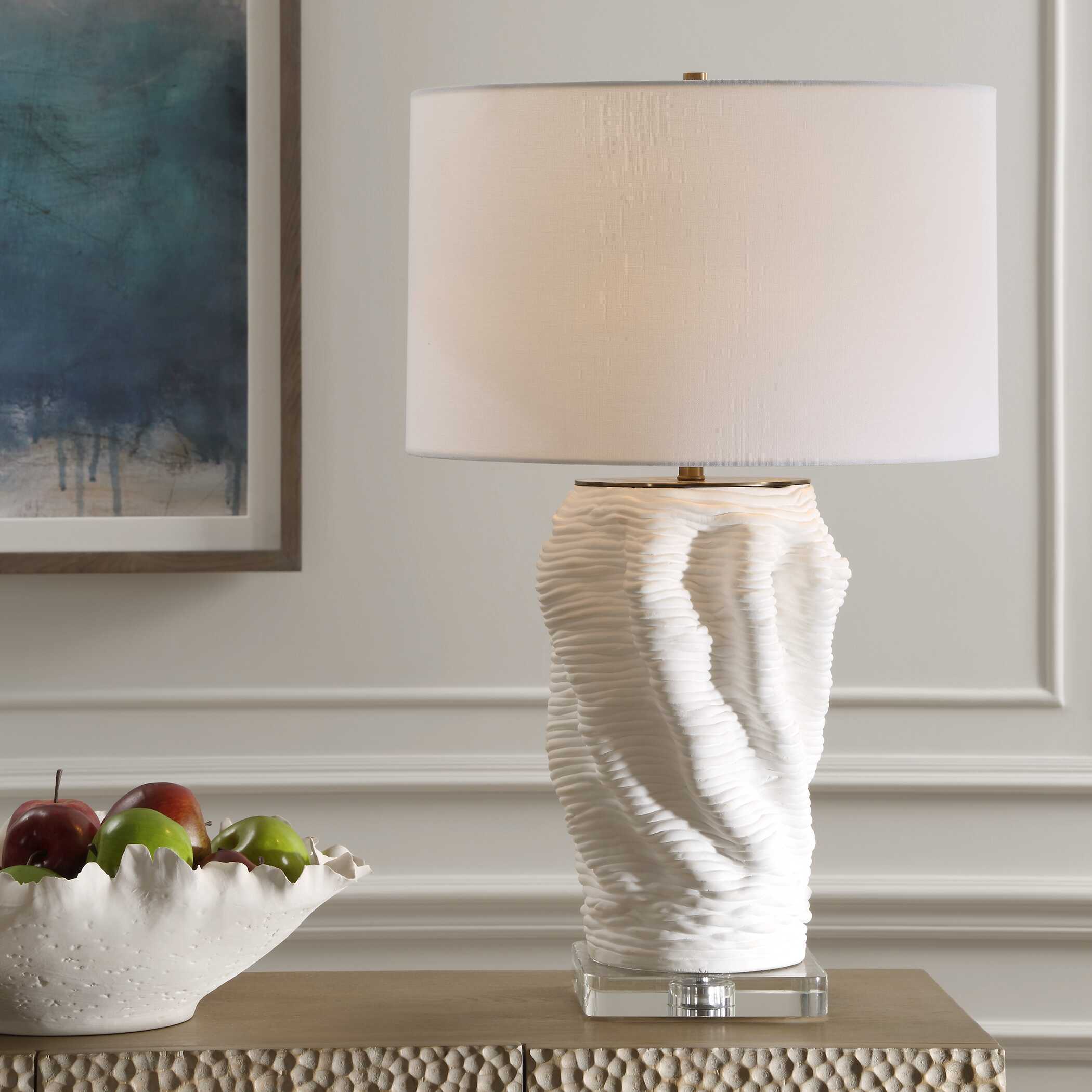 Stratified White Table Lamp, by Uttermost, 18" width x 28" height x 18" depth View 2