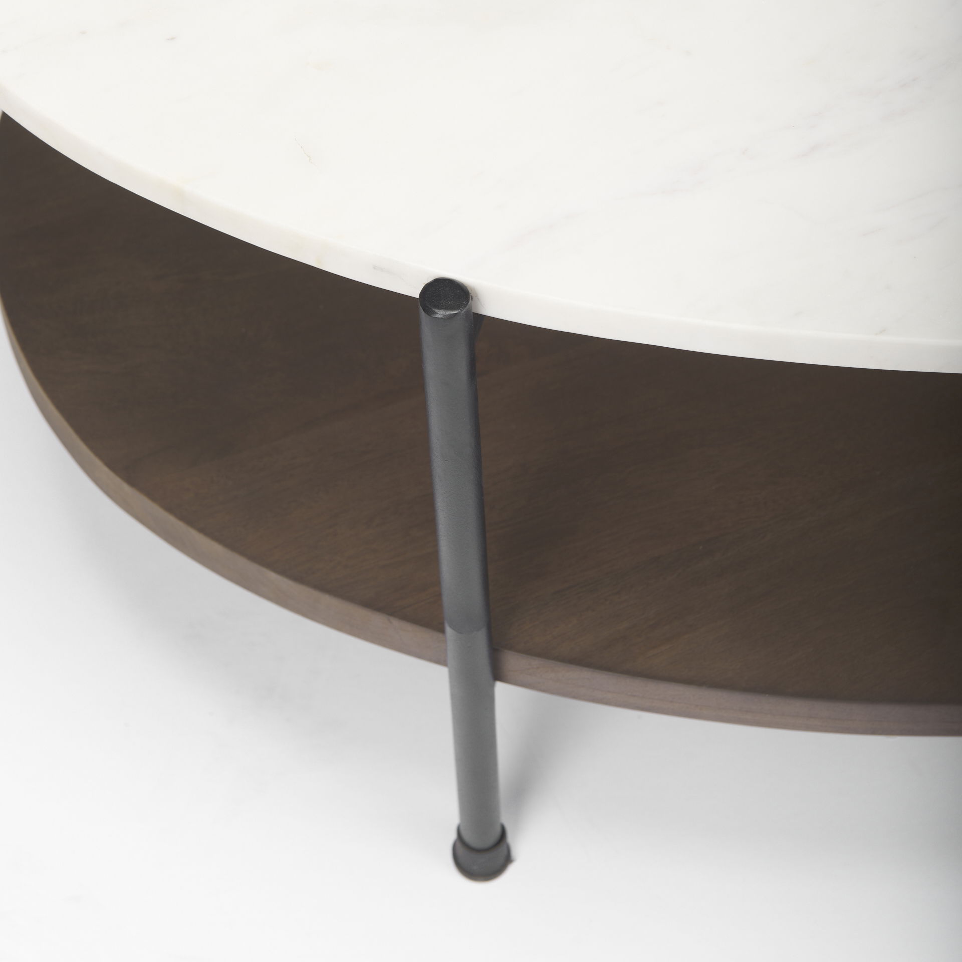 Larkin White Marble Top with Dark Brown Wood Shelf Oval Coffee Table large image 
