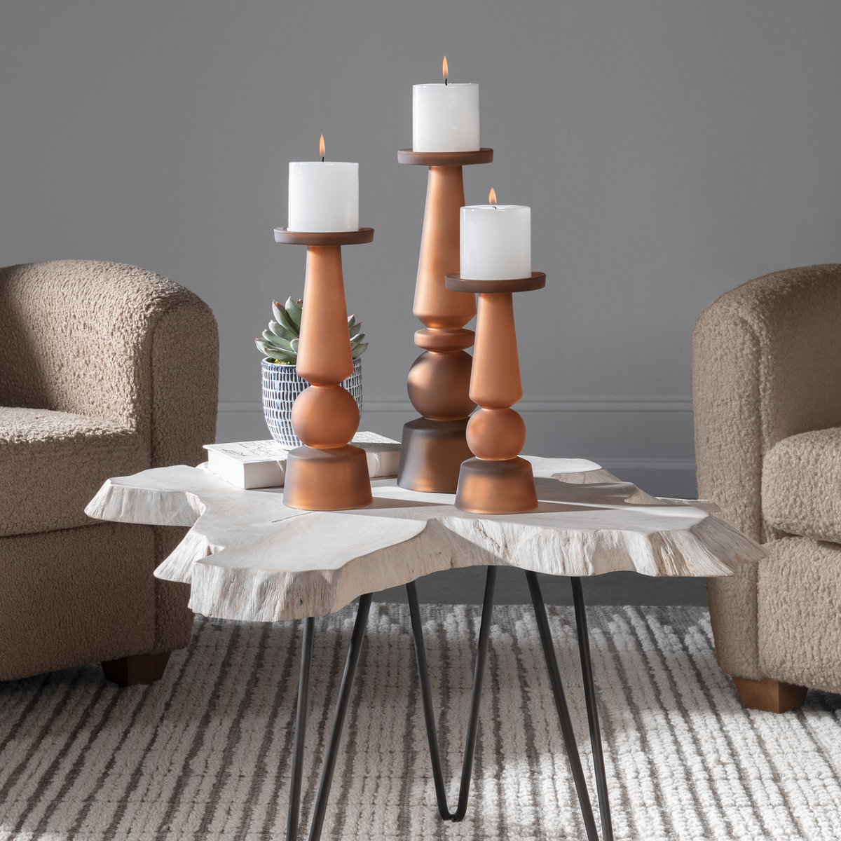 Cassiopeia Butter Rum Glass Candleholders Set/3, Candles & Candle Holder by Uttermost, 4.5" width x 15.25" height x 4.5" depth View 2