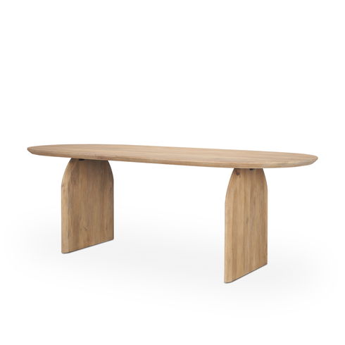 Isla Oval Dining Table with Light Brown Wood Top & Arched Legs