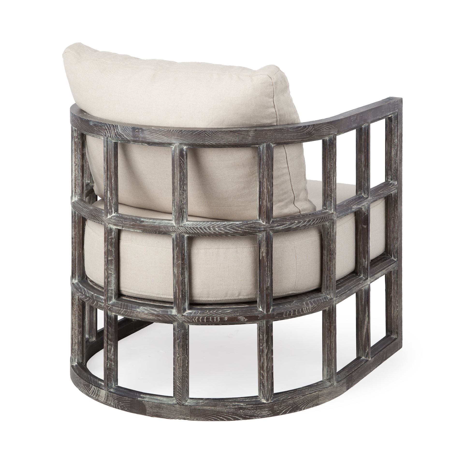 Skylar I Cream Fabric Covered Cushioned Demi-Lune Wooden Frame Accent Chair, by Mercana, 29" length x 29.75" width x 33.75" height View 7