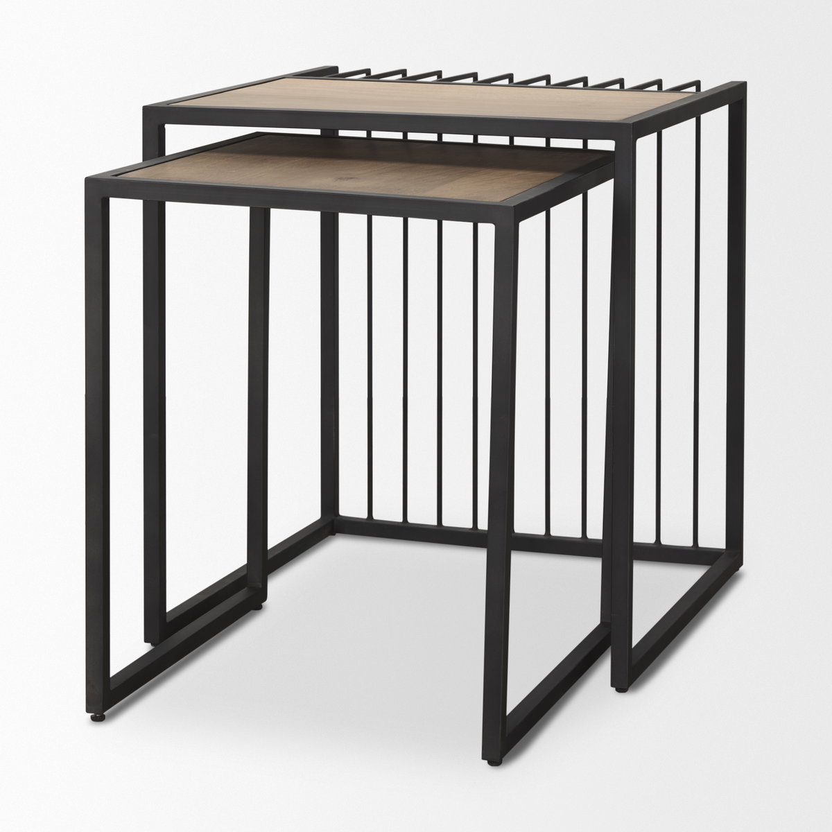 Miles Black Metal with Light Wood Nesting End/Side Table, Side & End Table by Mercana, 22" length x 22" width x 24" height View 8
