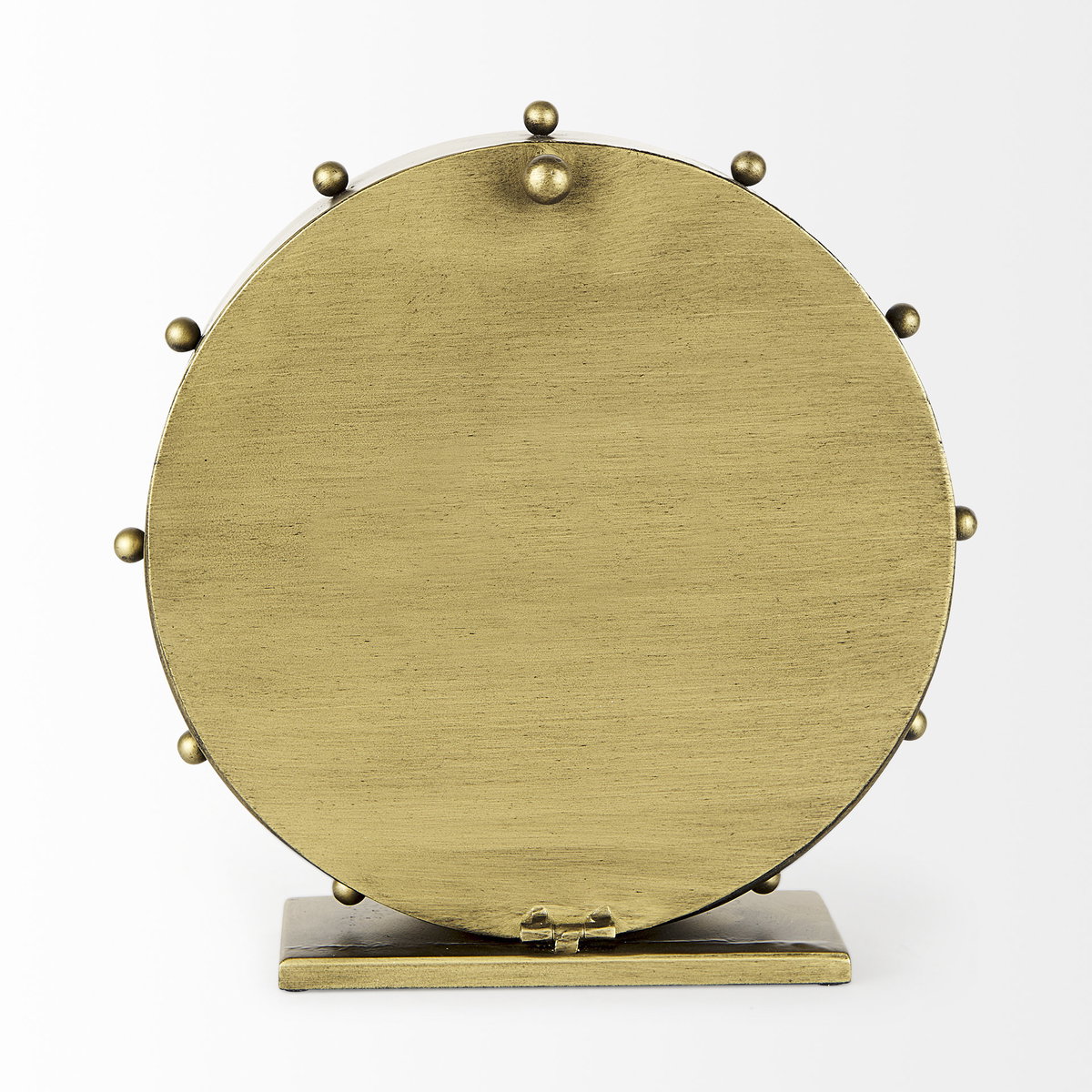 Marian  Gold Metal with Studs Round Table Clock, by Mercana, 11.02" length x 3.15" width x 11.02" height View 8