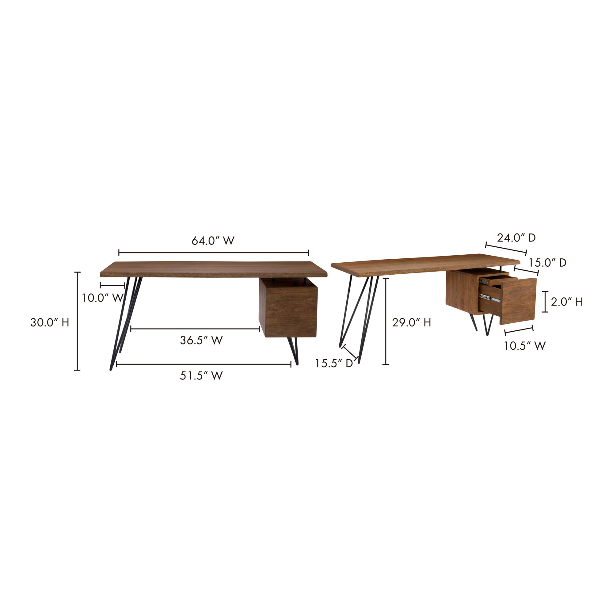 Nailed Desk, by Moe's Home, 64" width x 30" height x 24" depth View 5
