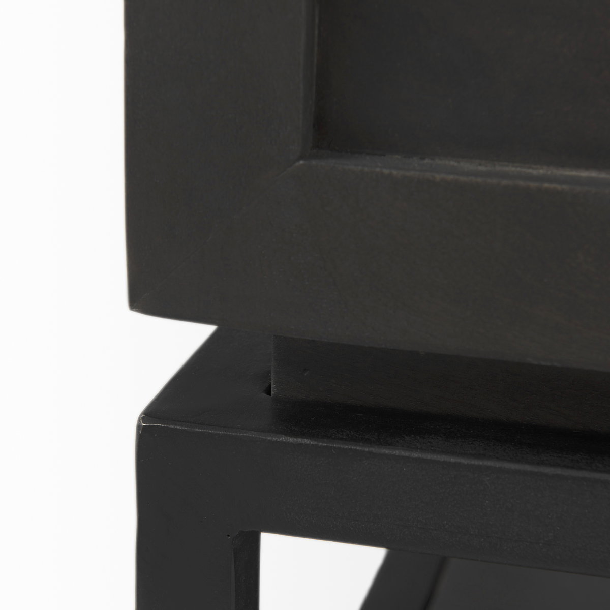Divina Black-Brown Wood with White Marble Top and Black Metal Base 1 Drawer Side Table, Side & End Table by Mercana, 22" length x 22" width x 22" height View 12