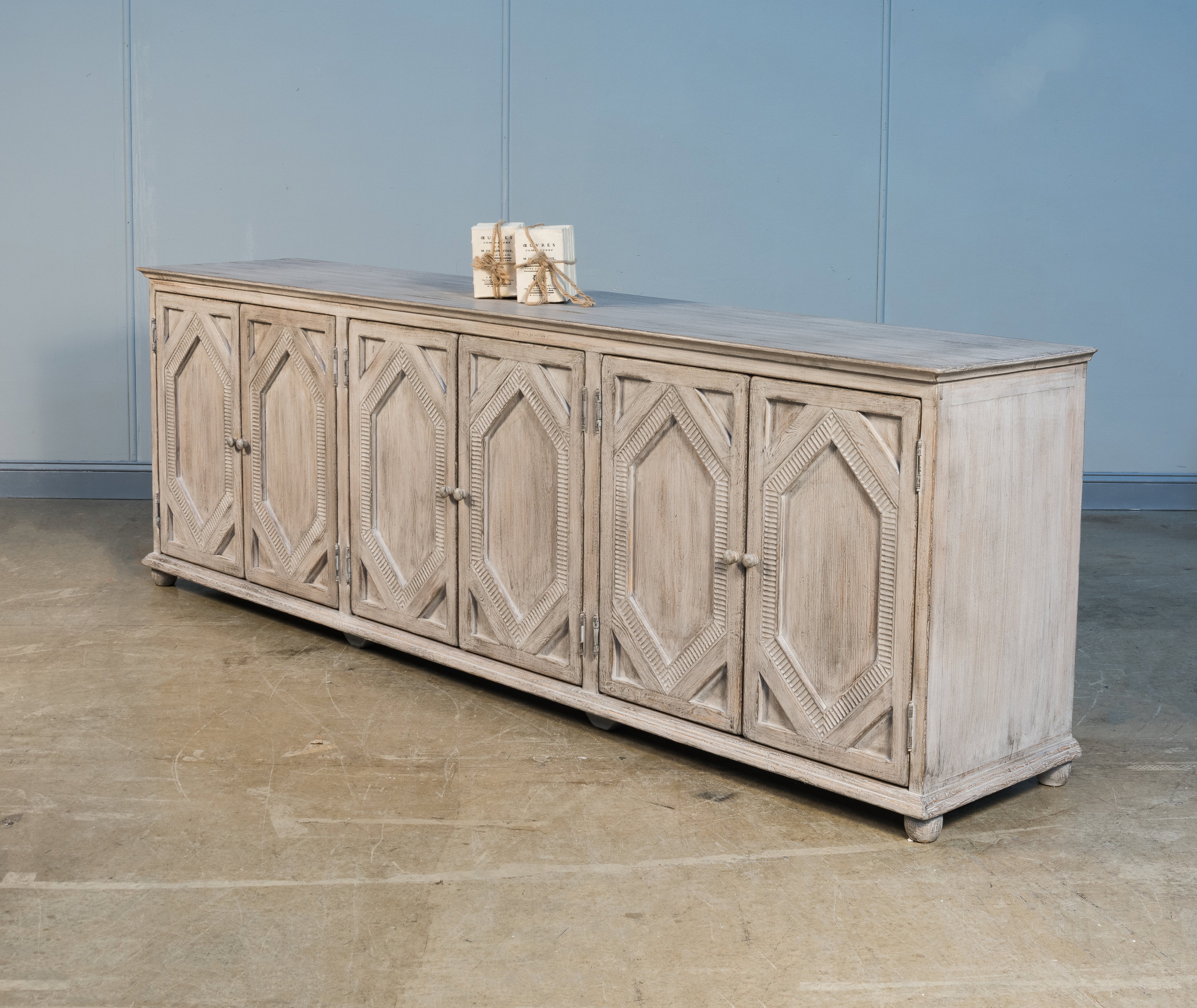 Six Diamonds Sideboard, French Grey, Cabinets & Sideboard by Sarreid, 112" length x 22" width x 37" height View 12