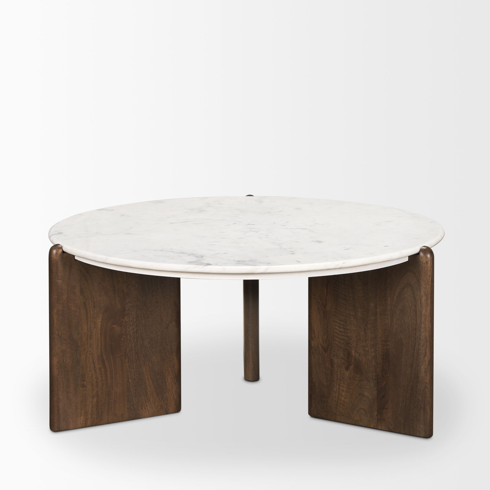Rumer Dark Brown Wood with White Marble Coffee Table, by Mercana, 36" length x 36" width x 16" height View 6