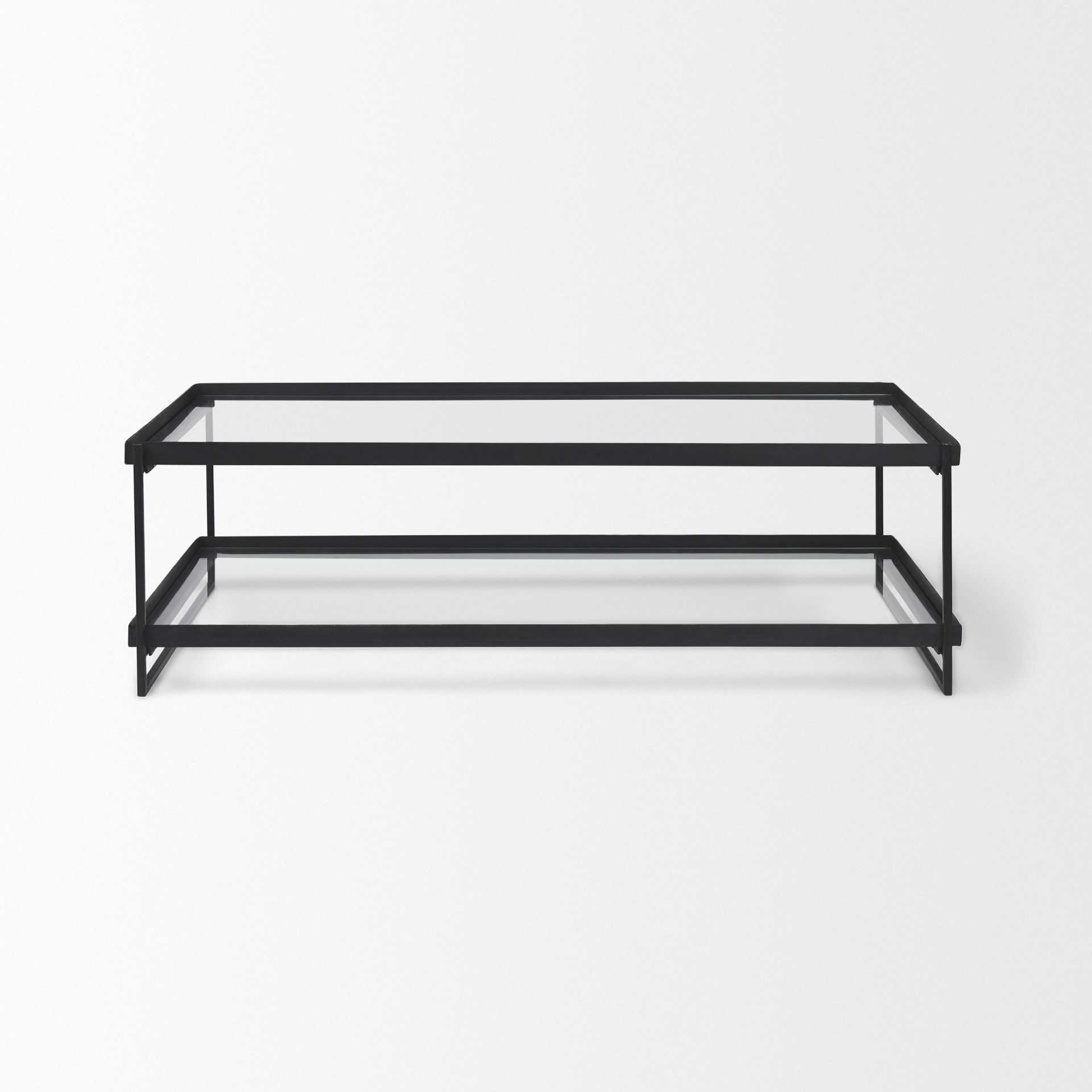 Trey 56'L x 32'W x 17'H Black Metal with Glass Coffee Table, by Mercana, 56" length x 32" width x 17" height View 4