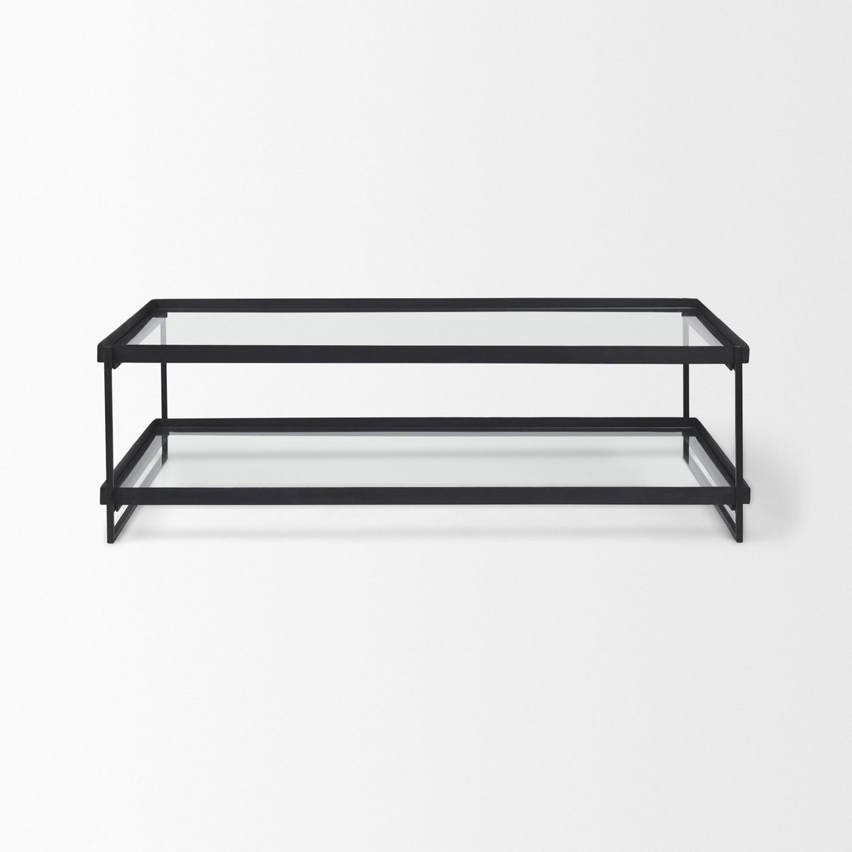 Trey 56'L x 32'W x 17'H Black Metal with Glass Coffee Table, by Mercana, 56" length x 32" width x 17" height View 4