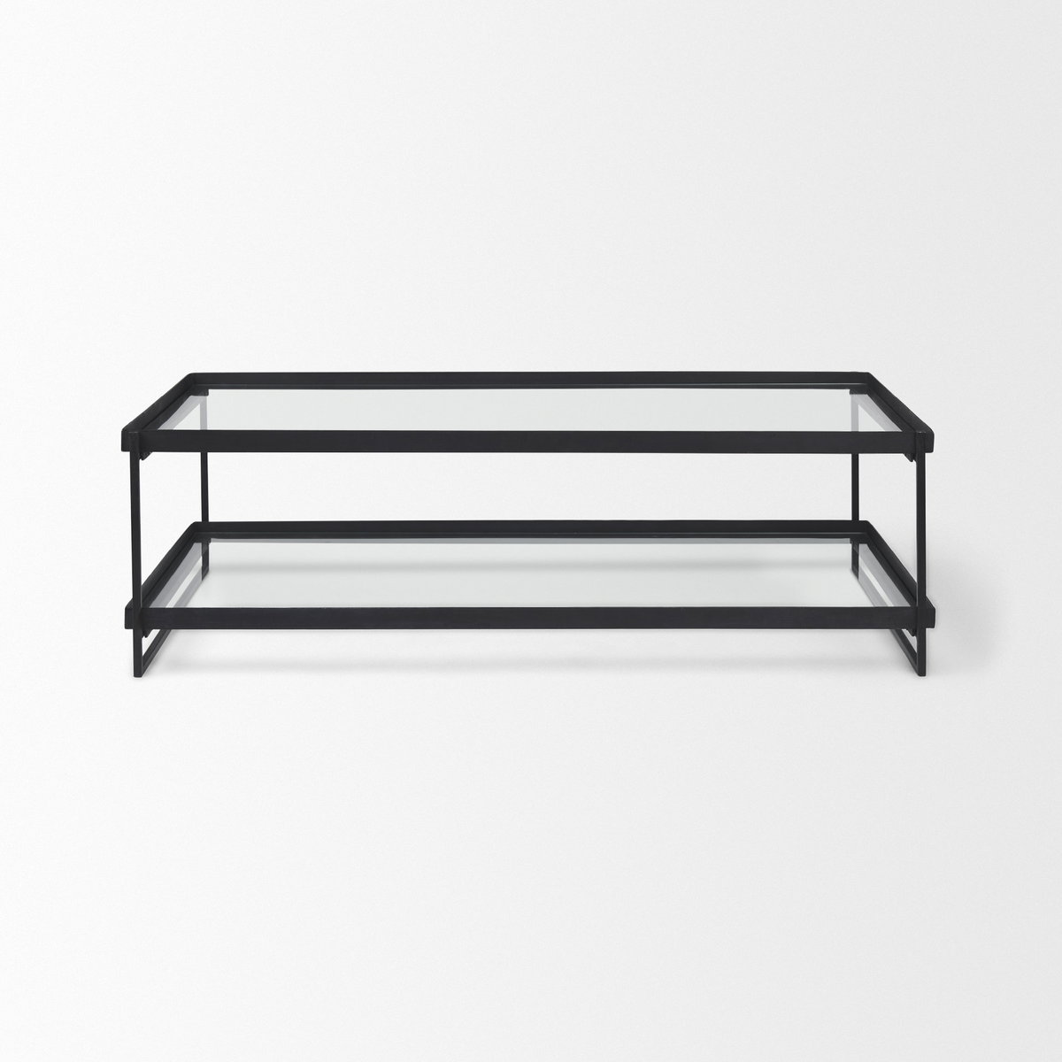 Trey 56'L x 32'W x 17'H Black Metal with Glass Coffee Table, by Mercana, 56" length x 32" width x 17" height View 4