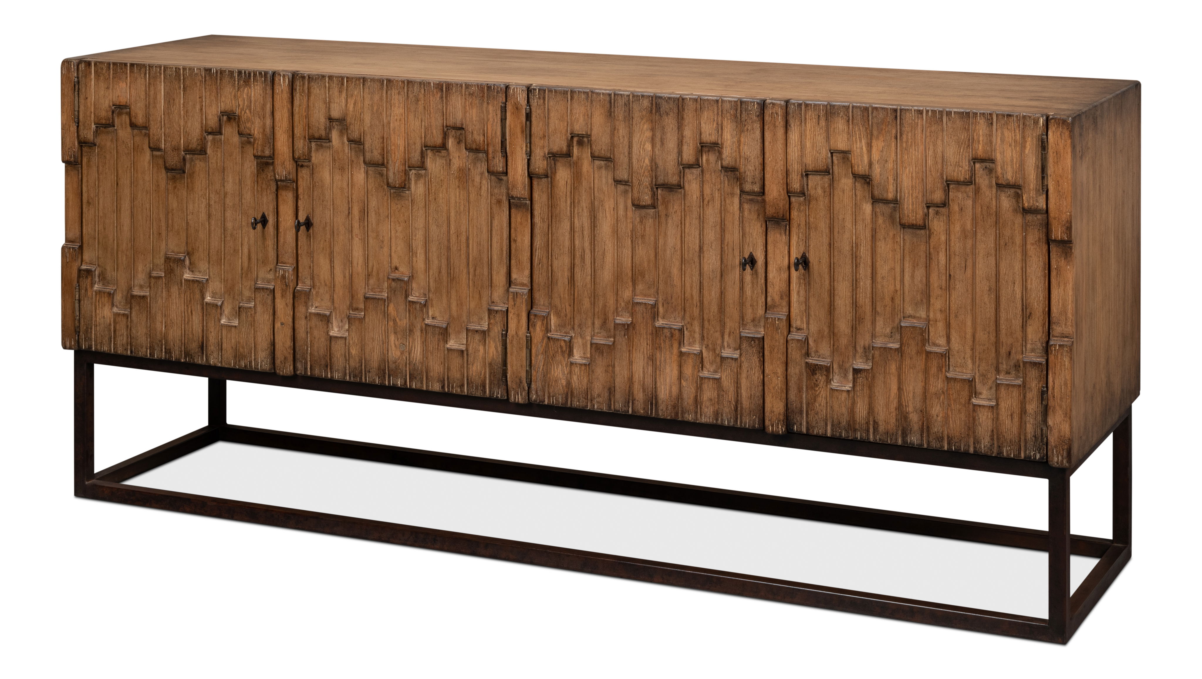Aztec Sideboard On Stand, Brown, Cabinets & Sideboard by Sarreid, 80" length x 21" width x 35" height View 1