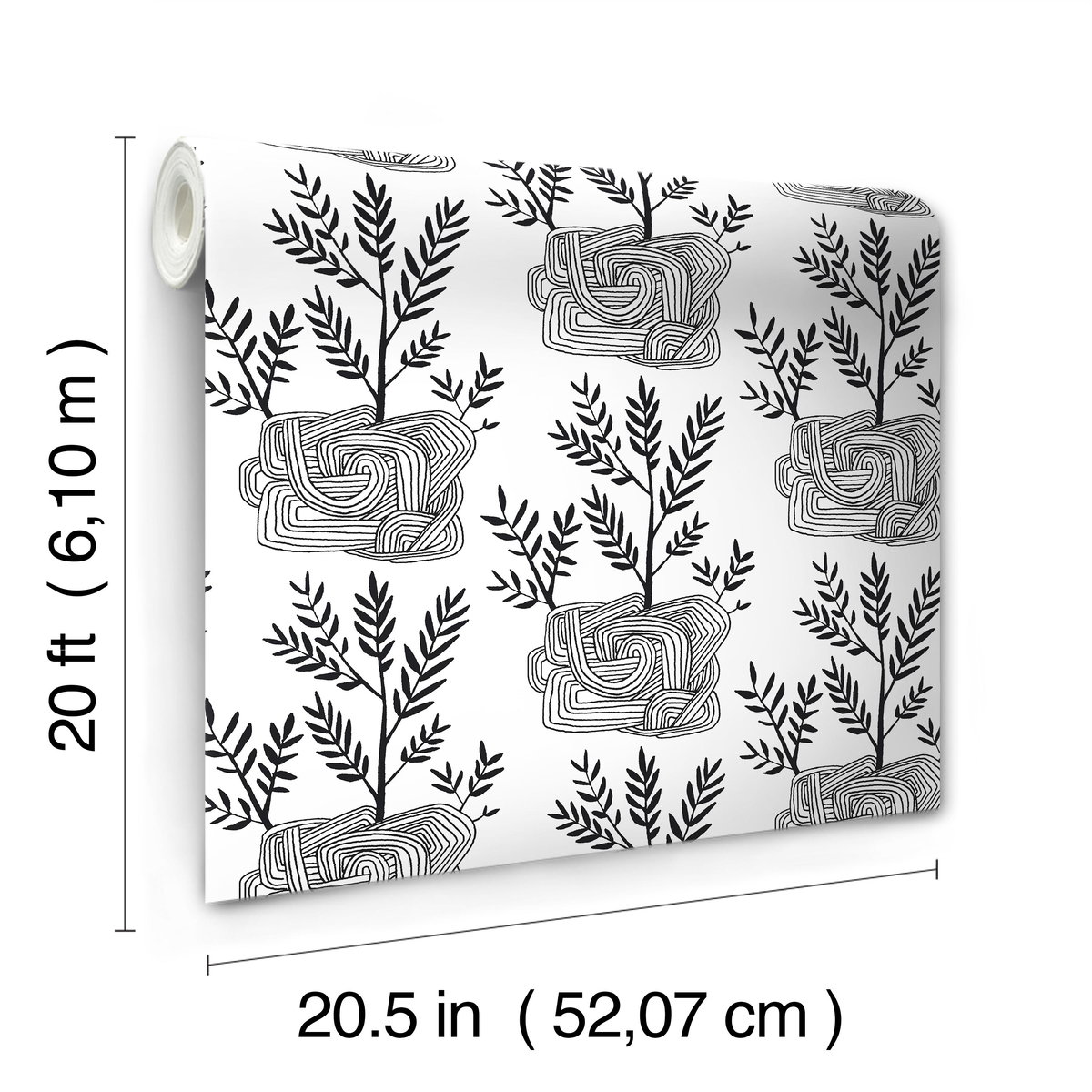 Seedlings Black Peel & Stick Wallpaper, by York Wall, 20' length x 1'8.5" width x 0.02" depth View 8