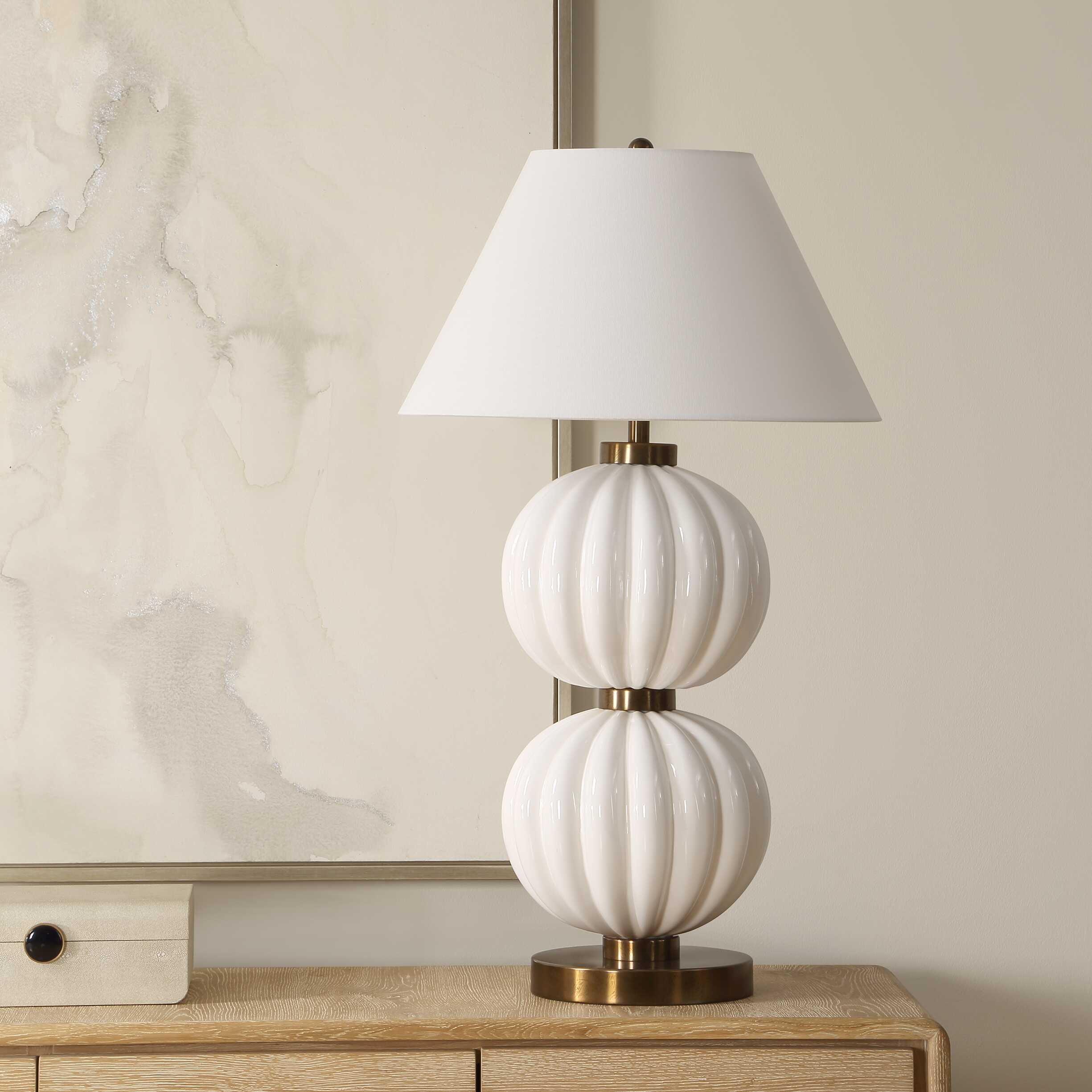 Irena White Sphere Table Lamp, by Uttermost, 22" width x 38.5" height x 22" depth View 3