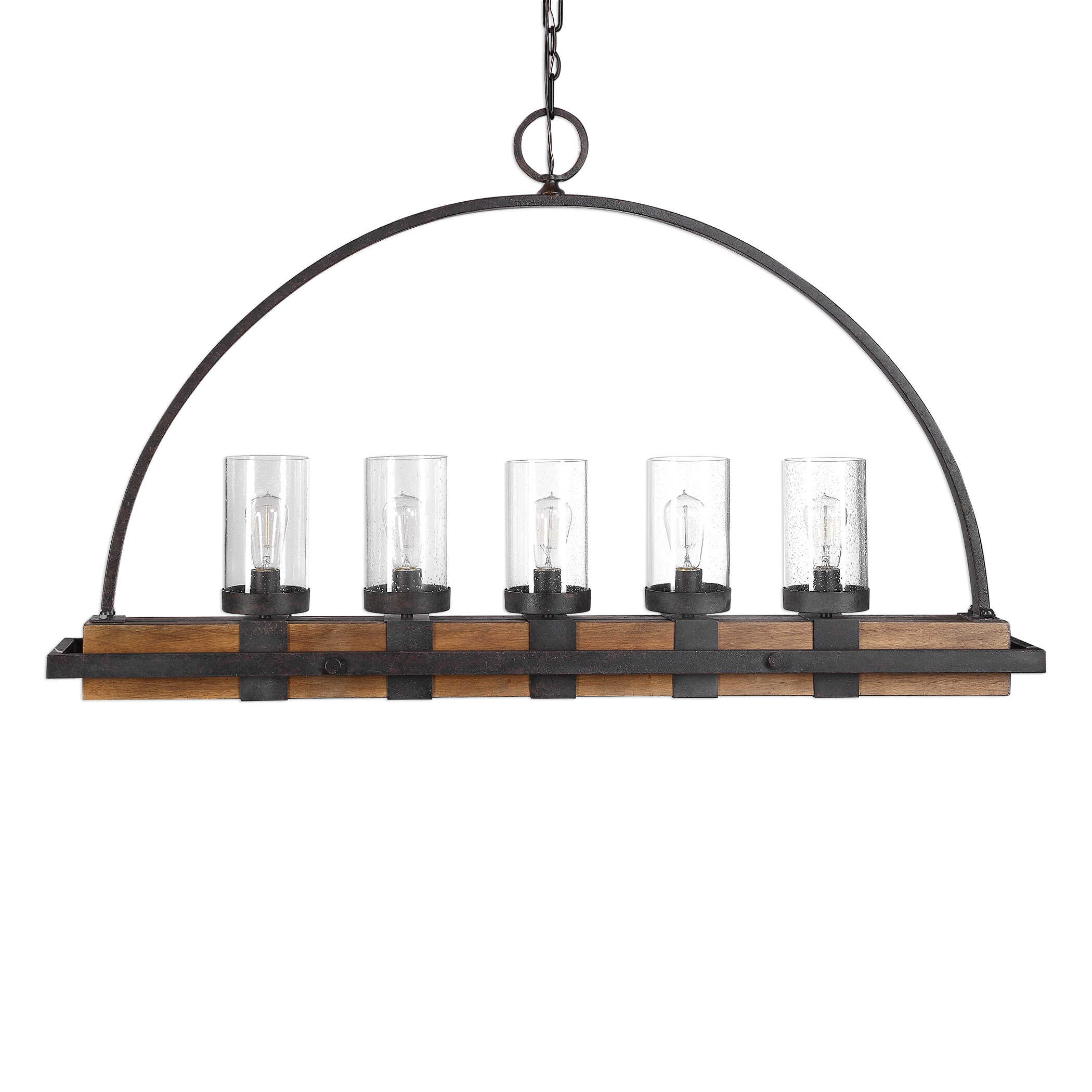 Atwood 5 Light Rustic Linear Chandelier, Ceiling Light by Uttermost, 51" width x 30.75" height x 7.75" depth View 4