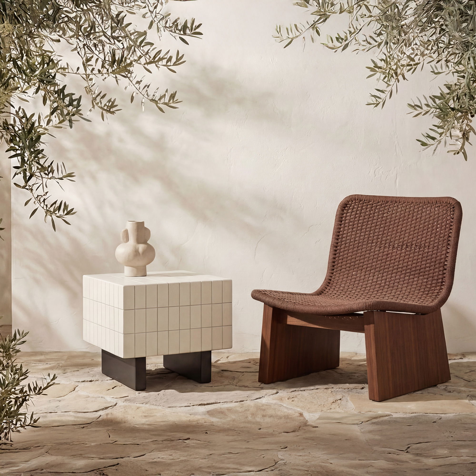 Farren Outdoor Side Table Cream, Outdoor Table by Moe's Home, 1'8" width x 1'6" height x 1'8" depth View 6