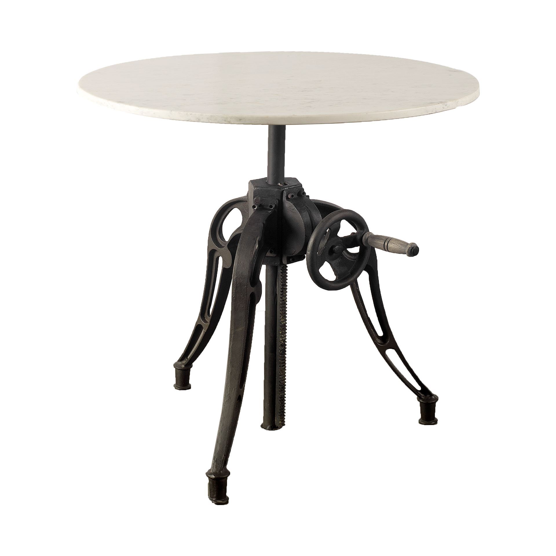 Emslie III 30' Round White Marble Top Black Metal Base Dining Table, by Mercana, 30" length x 30" width x 31" height View 1