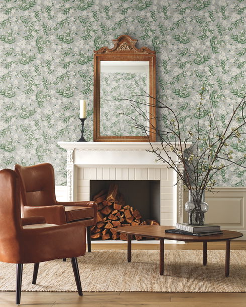 Cornflower Grey & Green Wallpaper