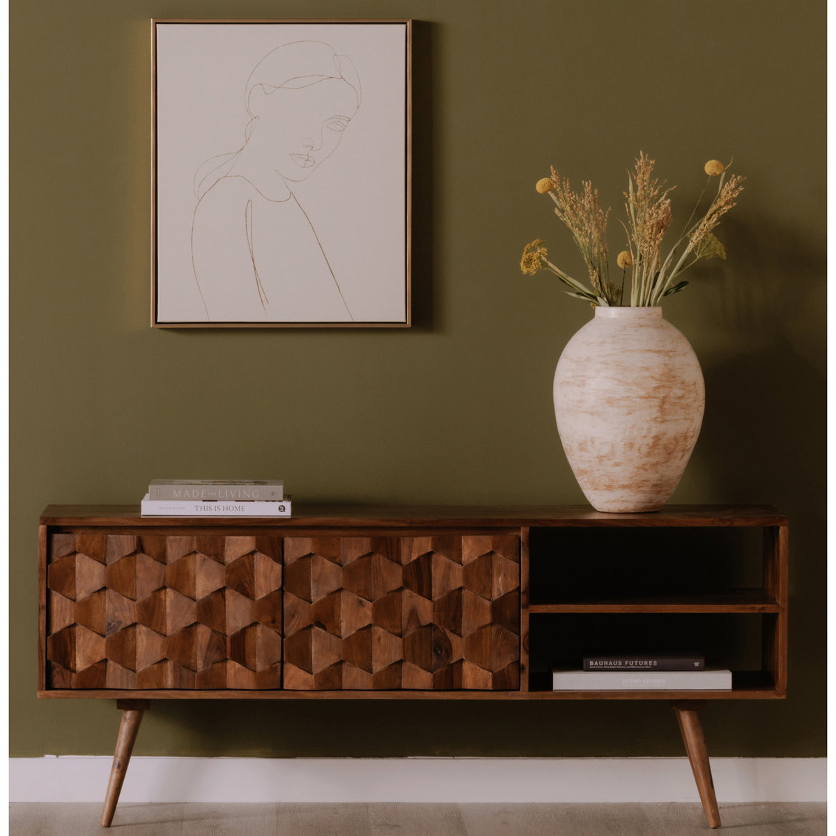 O2 Tv Cabinet Natural, Media Console by Moe's Home, 57" width x 24" height x 14" depth View 9